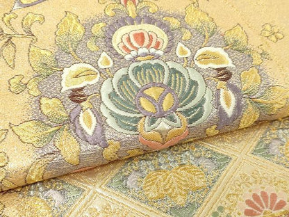 平和屋本店▼六通柄袋帯　唐織　道長彩華文　百本金弐重織　正絹　逸品　DABG9870sf