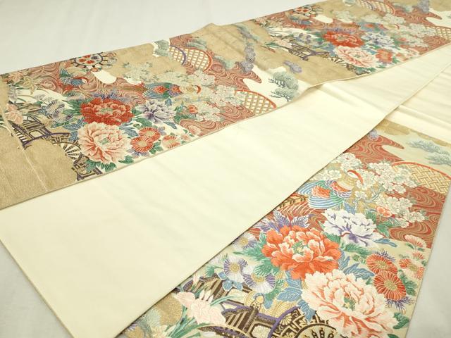 平和屋本店▼六通柄袋帯　唐織　金鶏花車文　九百錦24Ｋ本金箔　正絹　逸品　DABG9871sf
