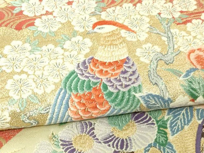 平和屋本店▼六通柄袋帯　唐織　金鶏花車文　九百錦24Ｋ本金箔　正絹　逸品　DABG9871sf