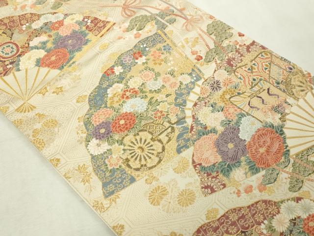 平和屋本店▼六通柄袋帯　扇面散し文　本金二重箔　正絹　逸品　DABG9874sf