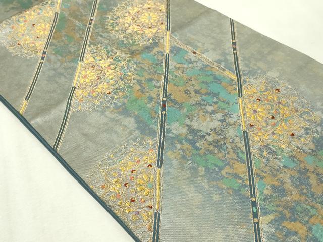 平和屋本店▼六通柄袋帯　正倉院花文　本金鏤箔　引箔　正絹　逸品　DABG9875sf