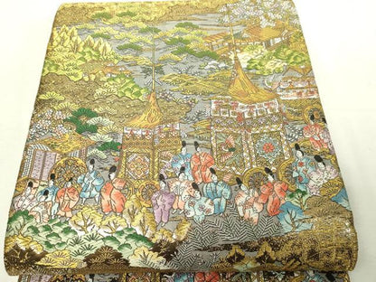 平和屋本店▼西陣　廣部商事謹製　全通柄袋帯　京洛祇園祭還絵巻　弐捨四金箔使用　正絹　逸品　DABG9877sf