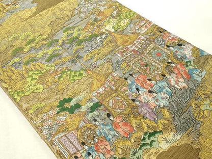 平和屋本店▼西陣　廣部商事謹製　全通柄袋帯　京洛祇園祭還絵巻　弐捨四金箔使用　正絹　逸品　DABG9877sf