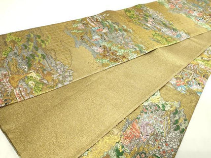 平和屋本店▼西陣　廣部商事謹製　全通柄袋帯　京洛祇園祭還絵巻　弐捨四金箔使用　正絹　逸品　DABG9877sf