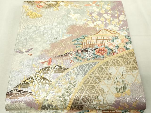 平和屋本店▼六通柄袋帯　唐織　春秋照映文　九百本金弐重織　正絹　逸品　DABG9879sf