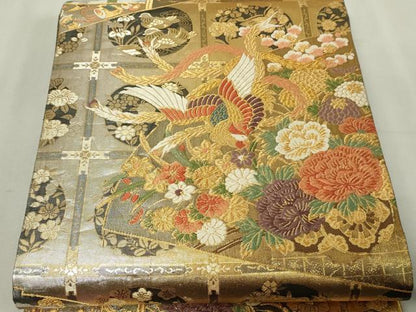 平和屋本店▼六通柄袋帯　屏風絵巻物語　本金箔　反端付き　正絹　逸品　DABG9880sf