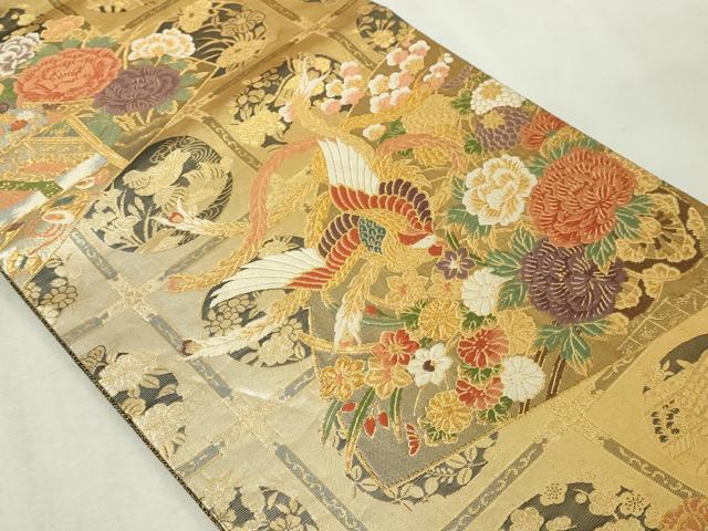 平和屋本店▼六通柄袋帯　屏風絵巻物語　本金箔　反端付き　正絹　逸品　DABG9880sf
