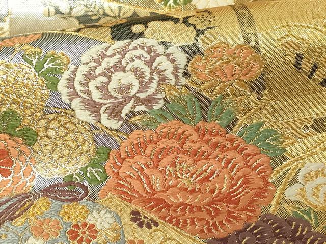 平和屋本店▼六通柄袋帯　屏風絵巻物語　本金箔　反端付き　正絹　逸品　DABG9880sf