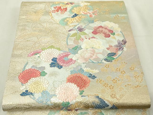 平和屋本店▼「美しいキモノ」お馴染みのメーカー　となみ織物　六通柄袋帯　草花文　純金箔　正絹　逸品　DABG9882sf