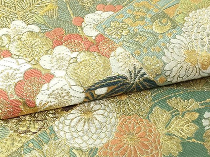 平和屋本店▼六通柄袋帯　唐織　御所車色紙花文　本金箔　正絹　逸品　DABG9887sf