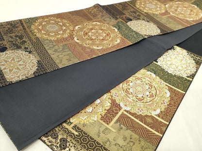 平和屋本店▼六通柄袋帯　華紋　本金　正絹　逸品　DABG9889sf