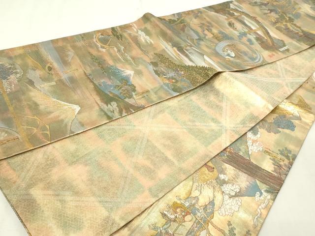 平和屋本店▼西陣　あさぎ　全通全景柄袋帯　北舟　富嶽三十六景　24金プラチナ二重箔　正絹　逸品　DABG9894sf