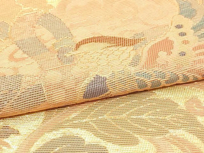 平和屋本店▼六通柄袋帯　輪奈織　手織　正倉院　更紗花鳥文　本金箔　正絹　逸品　DABG9898sf