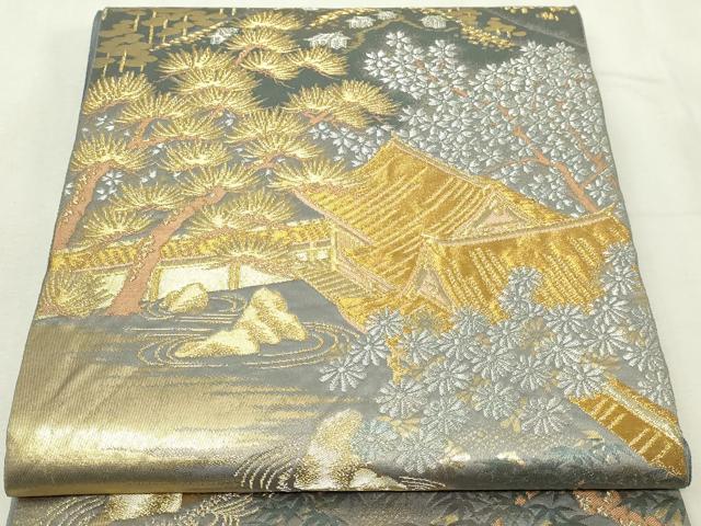 平和屋本店▼六通柄袋帯　風景文　本金箔二重織　正絹　逸品　DABG9899sf