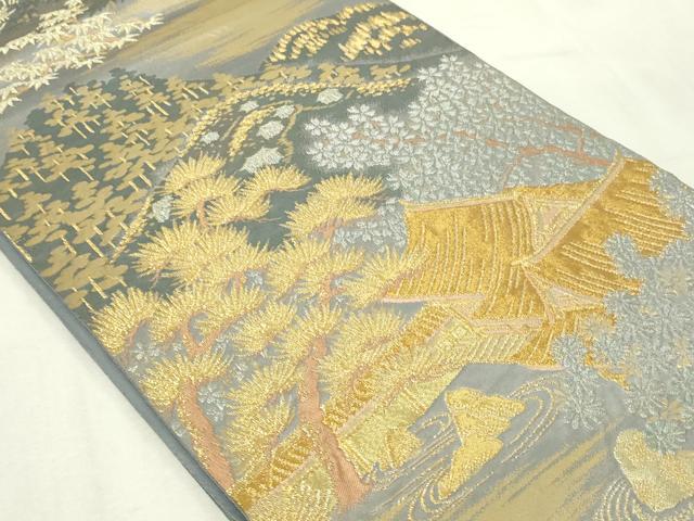 平和屋本店▼六通柄袋帯　風景文　本金箔二重織　正絹　逸品　DABG9899sf