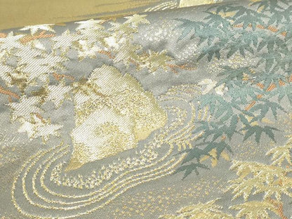平和屋本店▼六通柄袋帯　風景文　本金箔二重織　正絹　逸品　DABG9899sf