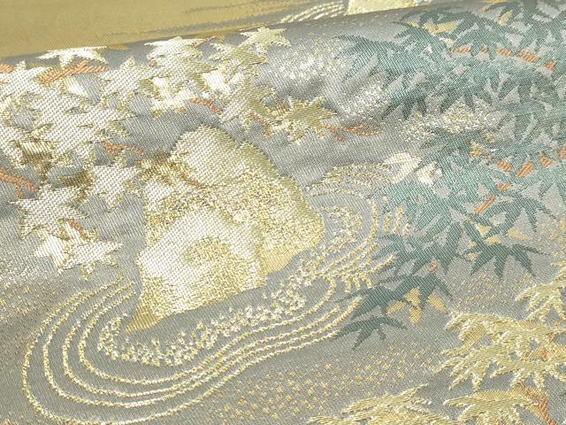 平和屋本店▼六通柄袋帯　風景文　本金箔二重織　正絹　逸品　DABG9899sf