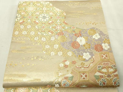 平和屋本店▼京の名門　じゅらく謹製　六通柄袋帯　正倉院花文　本金箔　正絹　逸品　DABG9902sf