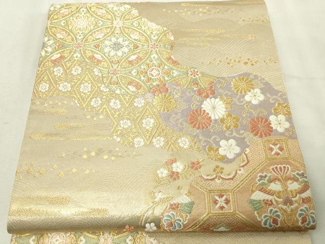 平和屋本店▼京の名門　じゅらく謹製　六通柄袋帯　正倉院花文　本金箔　正絹　逸品　DABG9902sf