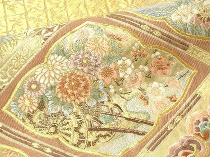 平和屋本店▼西陣　六通柄袋帯　唐織　瑞宝錦　舞楽菱天井文　伝匠　本金箔　証紙付き　正絹　逸品　DABG9906sf