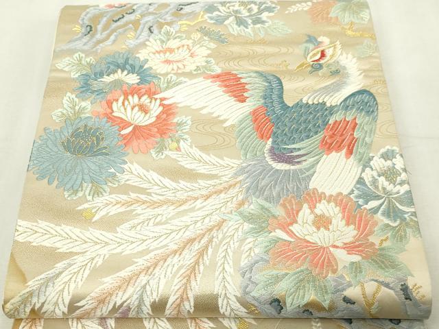 平和屋本店▼六通柄袋帯　唐織　瑞鳥花苑文　本金九百錦　正絹　逸品　DABG9909sf