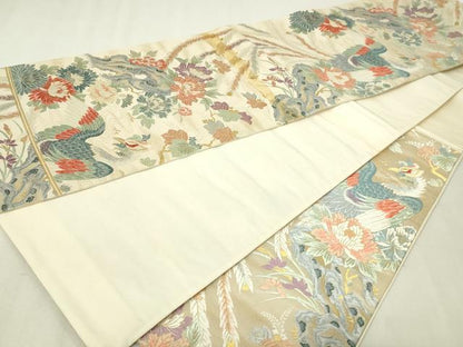 平和屋本店▼六通柄袋帯　唐織　瑞鳥花苑文　本金九百錦　正絹　逸品　DABG9909sf
