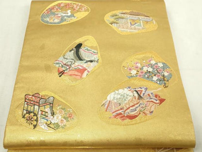 平和屋本店●西陣　長嶋成織物　ながしま帯　六通柄袋帯　平安貝合せ図　本金箔　瀞金錦　正絹　逸品　DABG9915sf