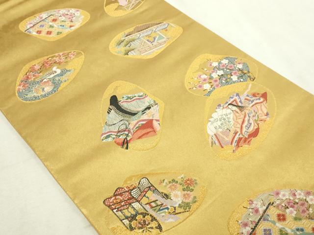 平和屋本店●西陣　長嶋成織物　ながしま帯　六通柄袋帯　平安貝合せ図　本金箔　瀞金錦　正絹　逸品　DABG9915sf