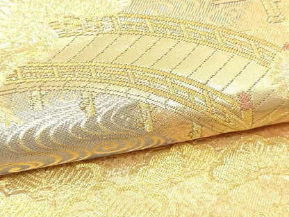 平和屋着物▼六通柄袋帯　金彩御殿春秋文　正絹　逸品　DABG9919sf