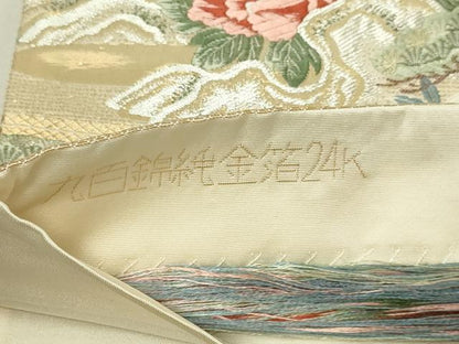 平和屋本店▼六通柄袋帯　唐織　御所車鳳凰花文　九百錦純金箔24ｋ　正絹　逸品　DABG9920sf