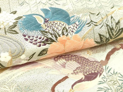 平和屋本店▼六通柄袋帯　唐織　寿花扇面文　純金箔二重織九百錦　正絹　逸品　DABG9921sf