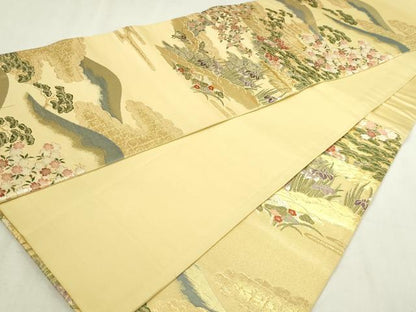 平和屋本店▼六通柄袋帯　京洛春陽文　本金箔　正絹　逸品　DABG9924sf