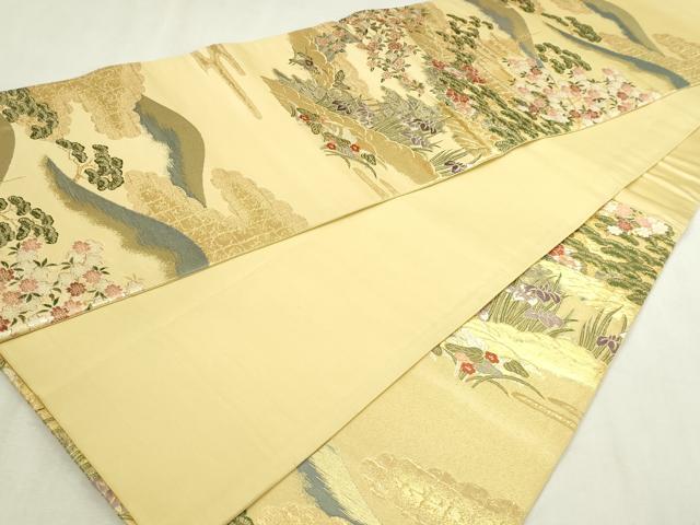 平和屋本店▼六通柄袋帯　京洛春陽文　本金箔　正絹　逸品　DABG9924sf