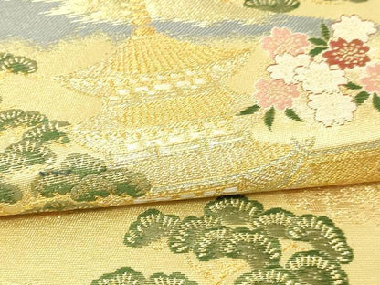 平和屋本店▼六通柄袋帯　京洛春陽文　本金箔　正絹　逸品　DABG9924sf