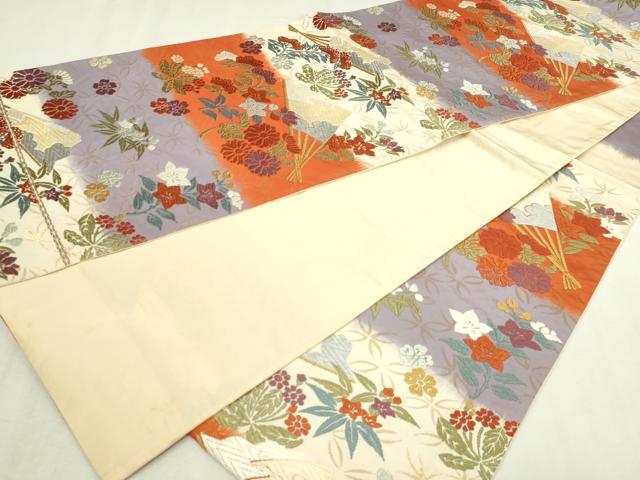 平和屋本店▼六通柄袋帯　扇面唐花文様　本金唐織　正絹　逸品　DABG9927sf