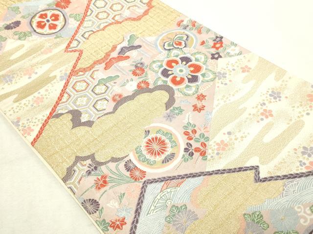 平和屋本店▼六通柄袋帯　唐織　松皮菱華文　九百錦24ｋ本金箔　正絹　逸品　DABG9929sf