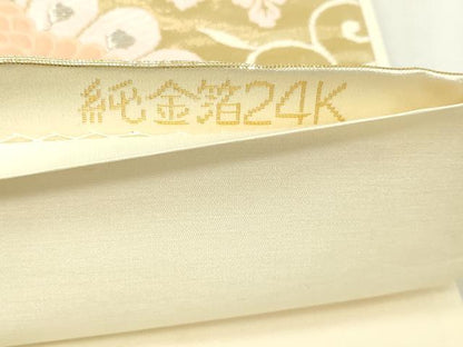 平和屋本店▼六通柄袋帯　唐織　鳳之丸唐草山図　純金箔24ｋ　正絹　逸品　DABG9932sf