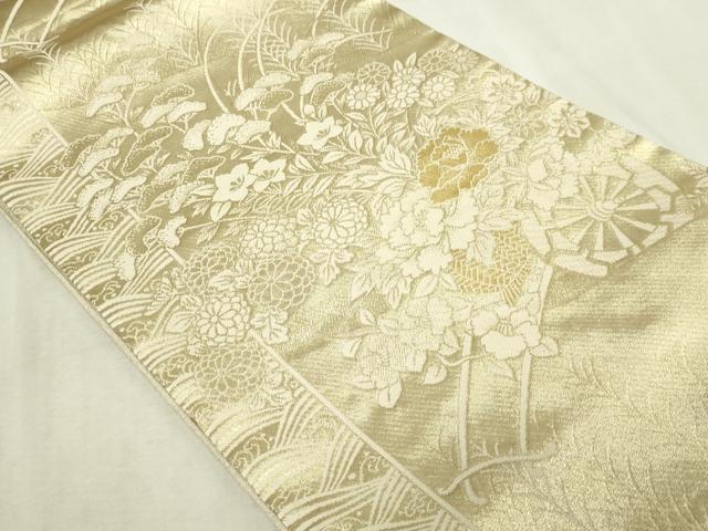 平和屋本店▼六通柄袋帯　花車文　本金箔　金箔二重織　正絹　逸品　DABG9937sf