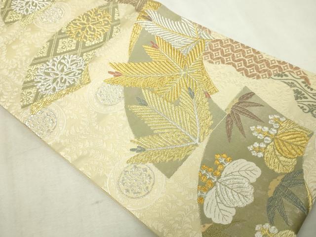 平和屋本店▼六通柄袋帯　唐織　地紙草花文　本金箔　引箔織　正絹　逸品　DABG9938sf