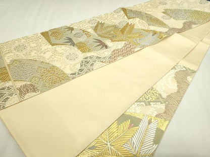 平和屋本店▼六通柄袋帯　唐織　地紙草花文　本金箔　引箔織　正絹　逸品　DABG9938sf