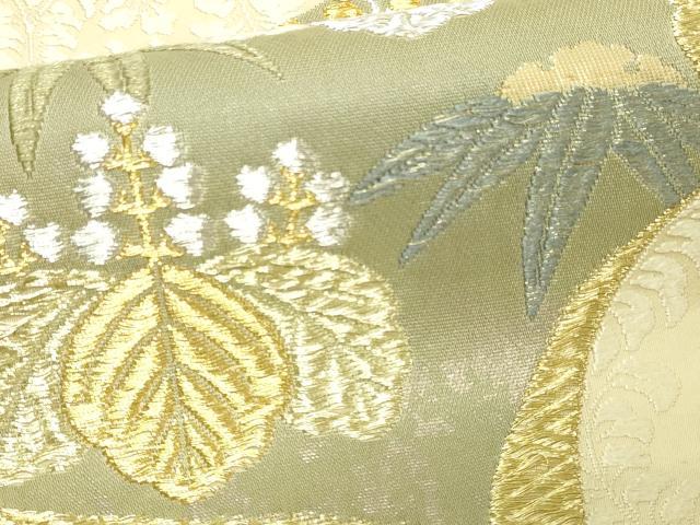 平和屋本店▼六通柄袋帯　唐織　地紙草花文　本金箔　引箔織　正絹　逸品　DABG9938sf
