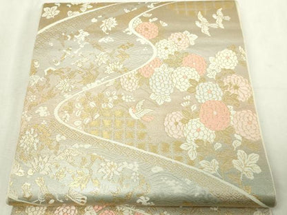 平和屋本店▼六通柄　本袋帯　花鳥文　純金箔24ｋ　正絹　逸品　DABG9940sf