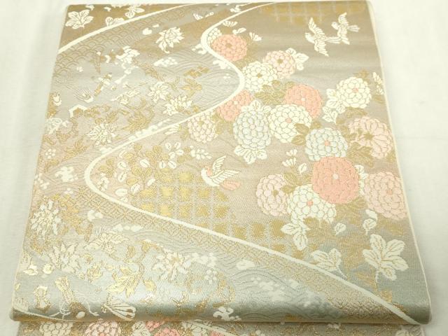 平和屋本店▼六通柄　本袋帯　花鳥文　純金箔24ｋ　正絹　逸品　DABG9940sf