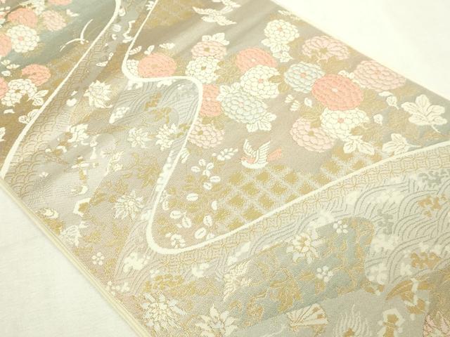 平和屋本店▼六通柄　本袋帯　花鳥文　純金箔24ｋ　正絹　逸品　DABG9940sf