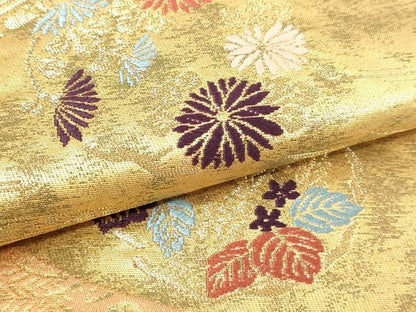 平和屋本店▼六通柄袋帯　錦繍　絵巻草花文　純金箔　正絹　逸品　DABG9943sf