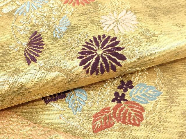 平和屋本店▼六通柄袋帯　錦繍　絵巻草花文　純金箔　正絹　逸品　DABG9943sf