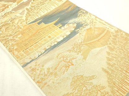 平和屋本店▼六通柄袋帯　金閣寺　本金箔二重引箔　正絹　逸品　DABG9945sf