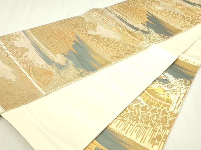 平和屋本店▼六通柄袋帯　金閣寺　本金箔二重引箔　正絹　逸品　DABG9945sf