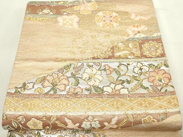 平和屋本店▼六通柄袋帯　更紗花文　うるし箔　本金箔　正絹　逸品　DABG9946sf