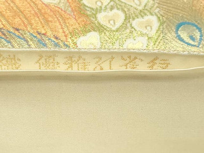 平和屋本店▼六通柄袋帯　優雅孔雀紋　Ｋ24金箔織　正絹　逸品　DABG9947sf